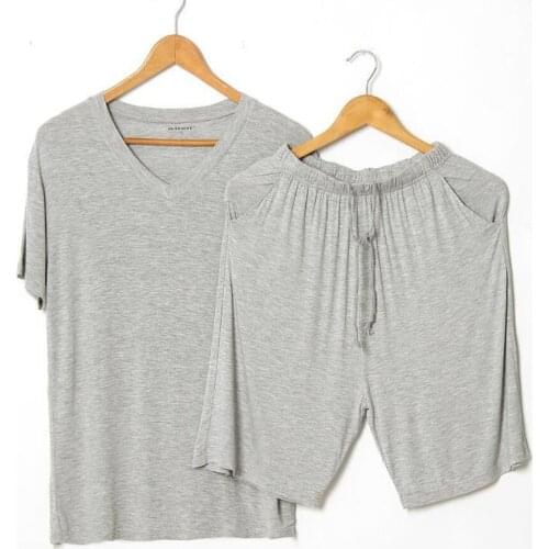 Men Modal Pajamas Solid Shirt Pant Pijamas Sleep Set Casual Male Home Clothes Summer New Pyjamas Sleepwear Nightwear Large L-8XL