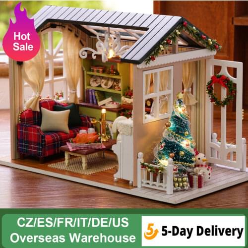 DIY Christmas Miniature Dollhouse Kit Vintage Dome Decoration Modern Mini 3D LED Wooden House Room Childrens Christmas Gift