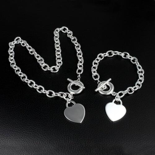 Fashion 925 sterling Silver Love Heart card necklace bracelets Jewelry set for women charm classic wedding Party Christmas Gifts