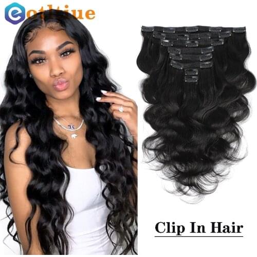 Clip In Hair Extensions Human Hair Malaysia Body Wave Clip In 8 Pcs/Set Natural Black Color Clip Ins Remy Hair 8-24 Inch 120G
