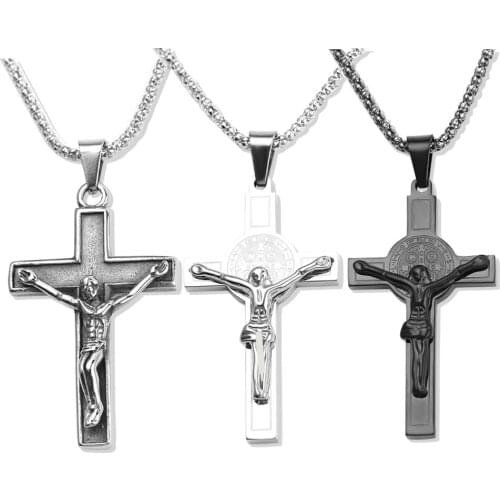 4 Vintage Alloy Sliver Black Chain Cross Pendant Necklace Charm Pendant Jewelry Crucifix Christian Gifts For Women Men Kids