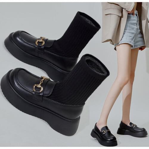 2021 new womens shoes Korean spring and autumn casual black platform platform English small leather shoes