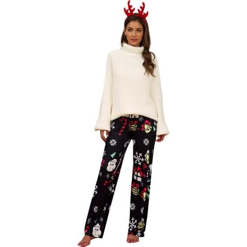 New Fashion Women Ladies Winter Comfy Casual Loose Pajama Pants Christmas Printed Drawstring Palazzo Lounge Pants Wide Leg