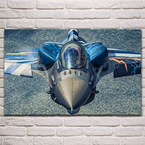 Close up flying f 16 greek air force jet aircraft artwork living room home decor wall art print wood frame fabric poster KP885