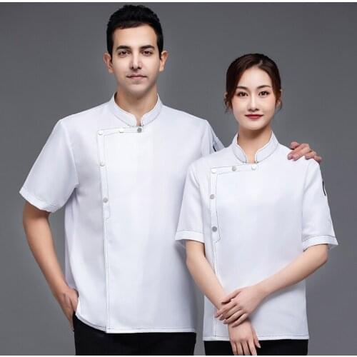 Food Service Restaurant Short Sleeve Master Chef Uniform Men and Women Bakery Canteen Hotel Kitchen Jacket Barber Workwear Shirt