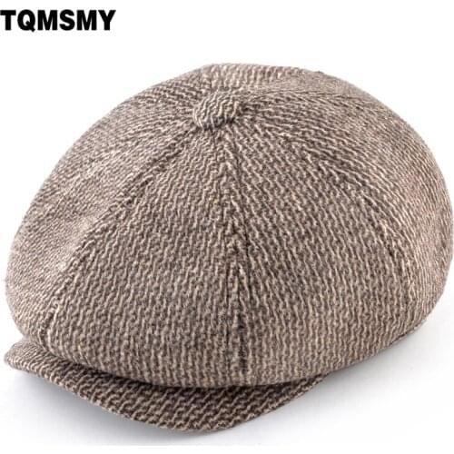 Retro octagonal caps for men winter cotton fabric gorras planas newsboy Cap women Plaid Flat hats for man Plus velvet Berets