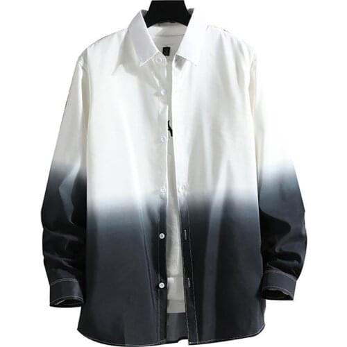 Shirts Men Fashion Men Long Sleeve Turn Down Collar Gradient Color Buttons Loose Shirt Top Mens Clothing 2021