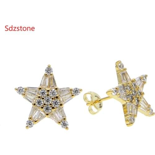 Sdzstone Brincos 18mm Big Star Earrings Punk Shiny White Zircon Stud Earring For Women Statement Jewelry Wholesale