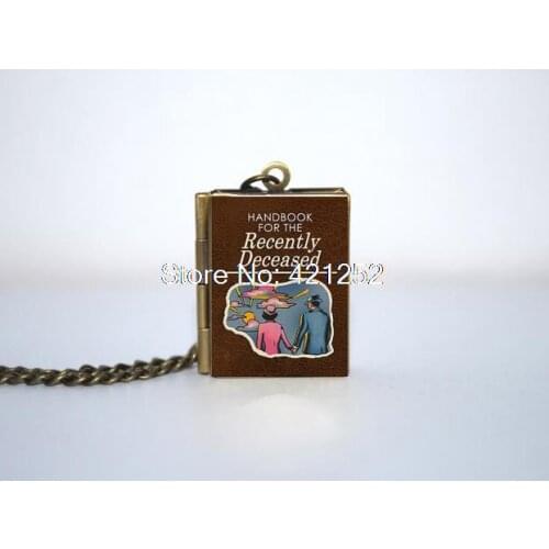 Handbook for the Recently Deceased Book Locket Necklace Keyring silver Bronze tone