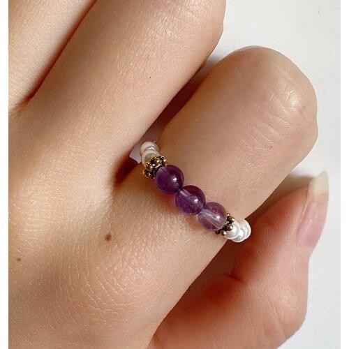 Momiji Multi Color Natural Stone Wedding Rings for Women All Handmade Elastic Rope Chain Pearls Moonstone Tigereye Beaded Rings