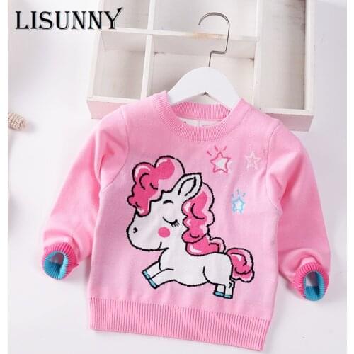 Girls Sweater 2021 Autumn Winter Cartoon Horse Princess Baby Jumper Children Sweaters Toddler Pullover Kids Knitted Clothes 1-7y