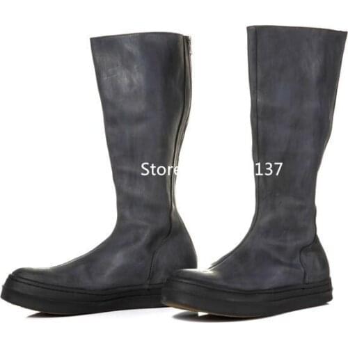 Warm Men Snow Boots 2019 Autumn/Winter Round Toe Zip Thick Bottom Knee-high Boots Genuine Leather High Quality Boots Men