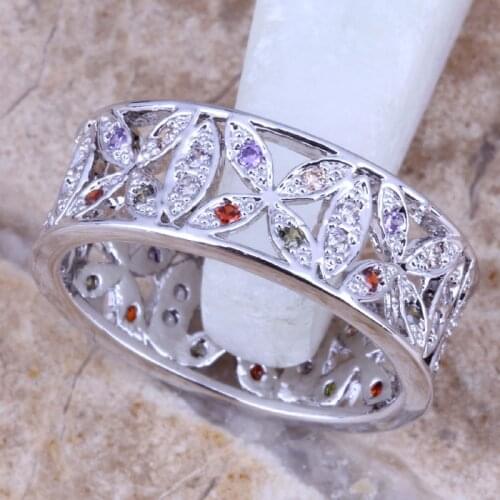 Magic Multicolor Red Garnet Silver Plated Jewelry Ring Size 6 / 7 / 8 / 9 R0496