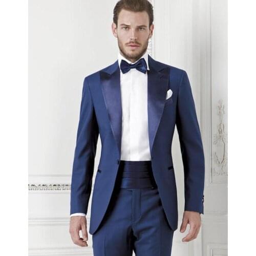 Handsome Mens Suits Groom Tuxedos Groomsmen Wedding Party Dinner Best Man Suits Blazer (Jacket+Pants+Girdle+Tie) NO:368