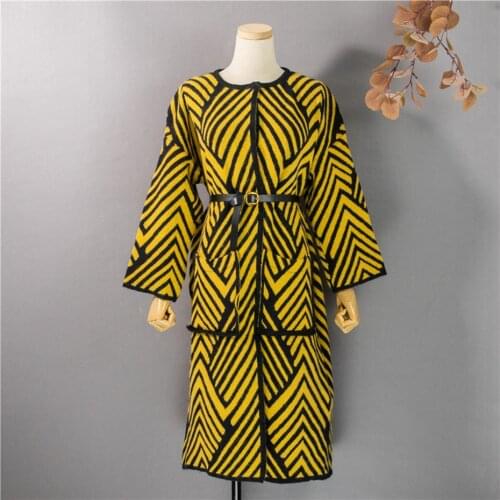 Sheep Winter Geometric Cardigan Long Winter Sweater Coat Women Casual Knitted Long Cardigan Knit Sweater Pocket Knitted Jacket