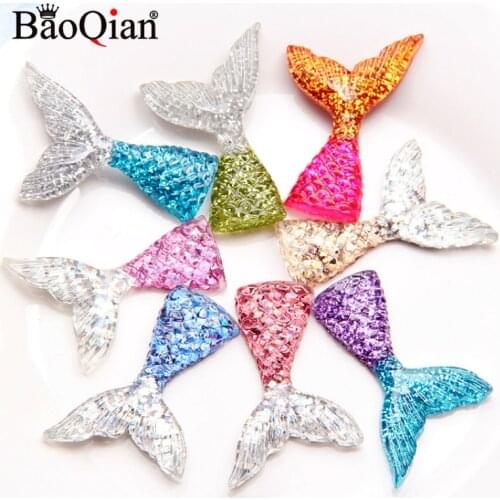 10Pcs Mixed Mermaid Fish Tail Decoration Resin Crafts Flatback Cabochon DIY Embellishments For Scrapbooking Accessories