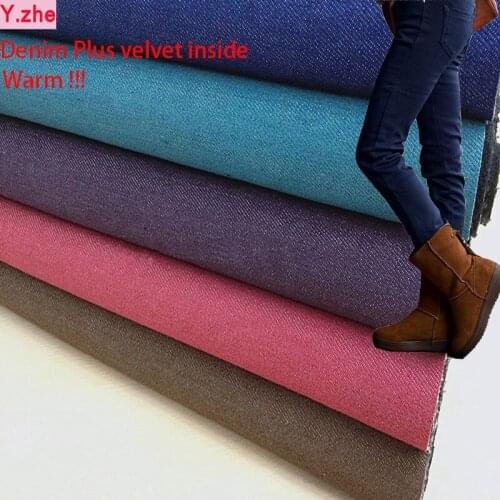 140x50cm 1pc Good Denim Fabric Thick Micro Stretch Warm Denim Fabric With Fleece Inside Sewing Material Diy Pants Clothing