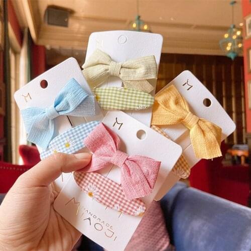 2 Pcs New Children Beautiful Colorful Daisy Lattice Fabric Oval BB Clip Sweet Girl Fashion Bow Duckbill Clip Hair Accessories