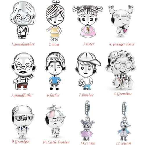 2021 Family Member Girl Boy Mom Dad Sister Sweet Diy Bead Fit Pandora Charms Bracele