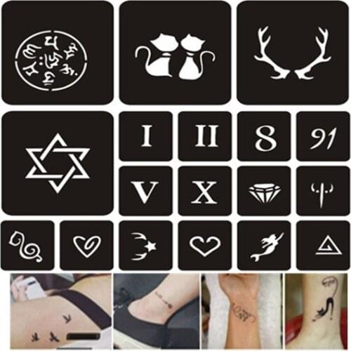 38 Designs/set Small Glitter Tattoo Stencil for Painting Airbrush Tattoo Stencils DIY Body Art Henna Tattoo Stencils