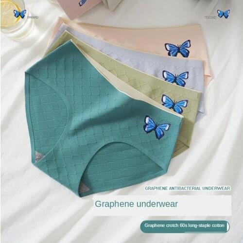 4PCS Women Panties Underwear Cotton Plus Size Comfortable Breathable Butterfly Print Seamless Comfort Mid Waist Briefs