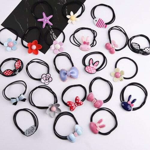 50pc Mixed style Girls Elastics Hair Band Fruit Pattern Cherry Bow Scrunchy Kids Hair Rope Hair Accessories Cute Gum For Hair