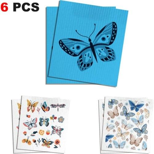 Dish Towels 6PCS Reusable Butterfly Dishcloths Absorbent And Fast Dry Cleaning Cloths for Kitchen