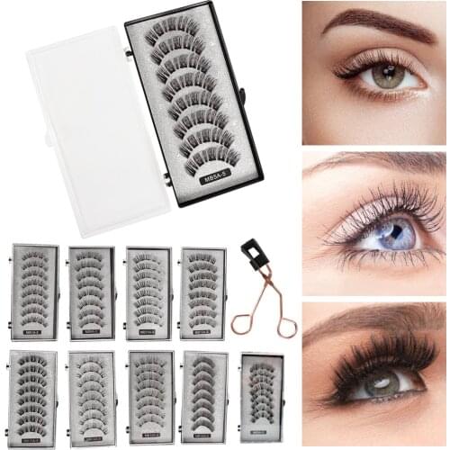 8PCS 5 Magnets 3D Magnetic False Eyelashes Lasting Handmade Natural Artificial Mink Faux Cils Magnétique with Tweezers dropship