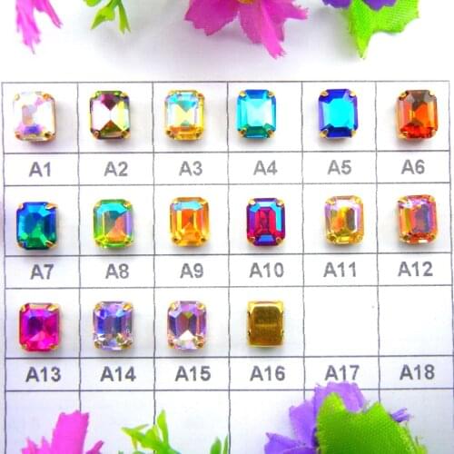 AB colors Gold claw settings 7 sizes nice colors mix Rectangle shape sew on rhinestone glass Crystals applique diy trim