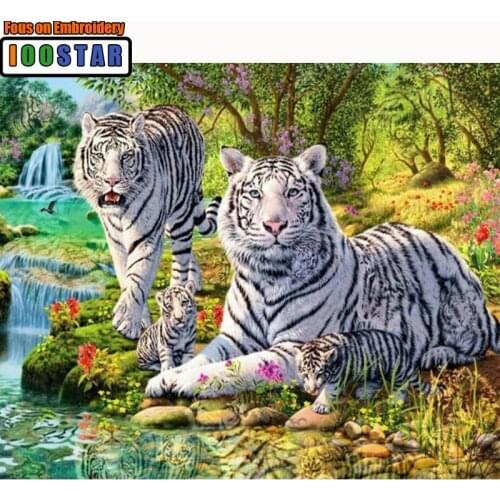 Diamond Embroidery Black White Striped Tiger Diamond Painting Cross Stitch Full Square Animal Series Home Decor Picture