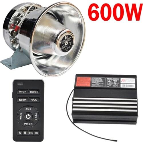 Car Horn 600W Auto Warning Alarm Police Fire Siren Horn PA Speaker MIC System 12V Super loud voice Sirena Policia