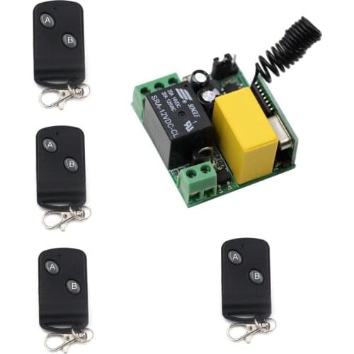 Free Shipping Mini Size AC220V 1CH RF Wireless Remote Control Light Switch System 2Keys 4pieces Transmitters & 1piece Receiver