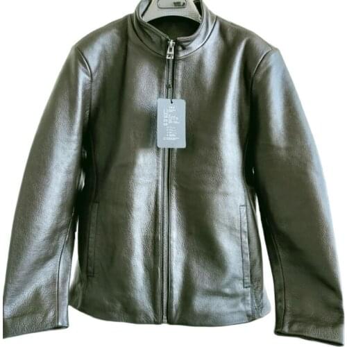 Large Size Top Layer Cowhide Men Short Stand Collar Motorcycle Leather Jacket Outdoor Sport Training Hunting Combat Casual Coat