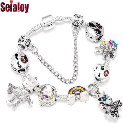 SEIALOY Robot Unicorn Attack Charm Bracelets For Women Men Original Boy Girls Concert Charm Bracelets Bangle Kids Jewelry Gifts