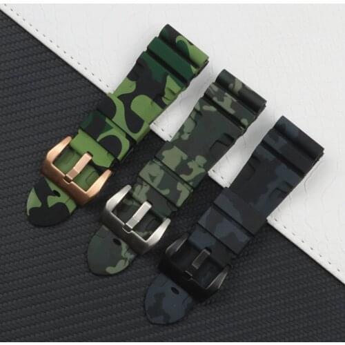 Brand 24mm 26mm Silicone Rubber Grey Green Camo watch band Replace For Panerai strap watch band Waterproof watchband free tools