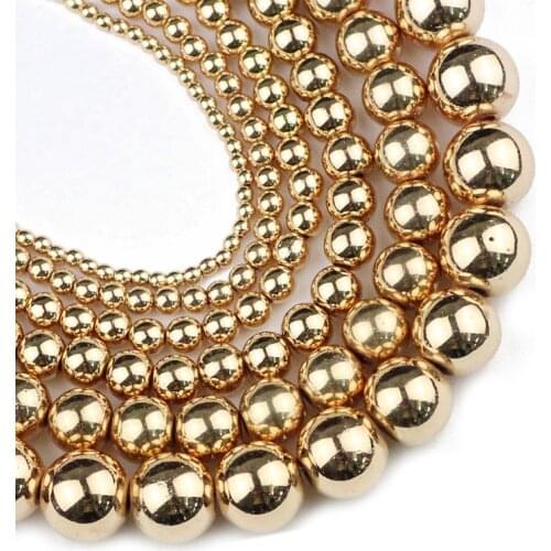 YHBZRET 2/3/4/6/8/10mm 14 gold color Hematite beads Natural Stone Loose beads Jewelry Making bracelets&necklace DIY Accessories