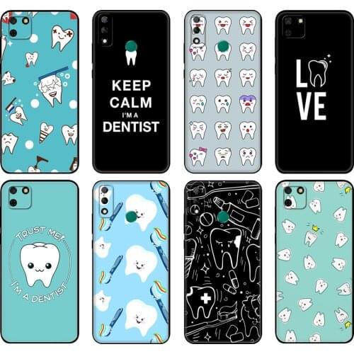 Black tpu Case For Huawei Y9S Y6S Y8S Y5P Y7P Y8P Case For Huawei Y5 lite Prime Y6 Cover Funny Dentist Dental Tooth Dentistry