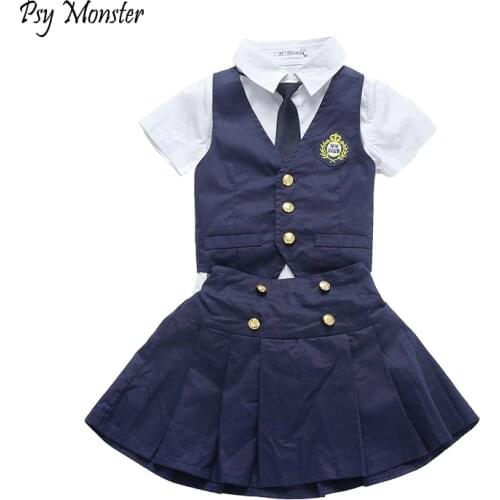 Children Korean Japanese Student Formal Preppy School Uniforms for Girls Boys Kids Shirt Waistcoast Skirt Pants Tie Clothes W50