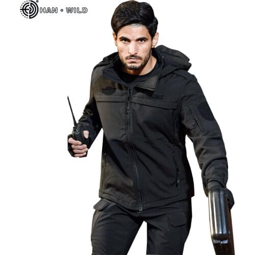 HAN WILD Military Jacket Men Hiking Jackets Softshell Clothes Windbreaker Tactical Army Hoody Jacket Winter Coat Adjustable