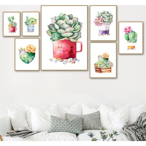 Cactus Succulent Plant Canvas Painting Nordic Poster Wall Art Prints Watercolor Wall Pictures For Living Room Decor