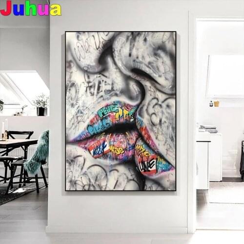Lover Kissing Street Graffiti Art 5D DIY Diamond Painting Diamond Embroidery Full Drill Mosaic diamond stitch Home Decor