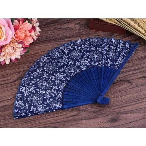 Chinese Summer Folding Hand Fan Fabric Flower Floral Wedding Party Favor Gift