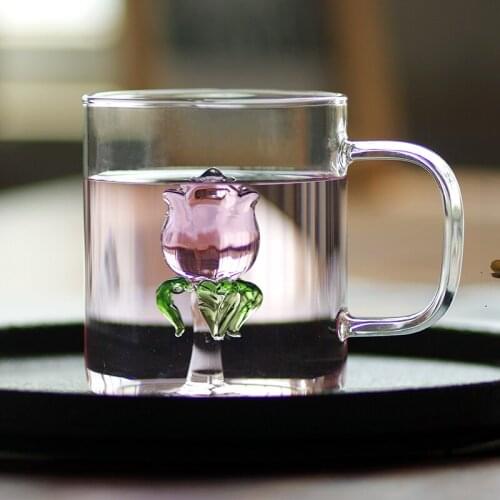 Creative Flower Glass Water Cup Crystal Handmade Art Cup Coffee Transparent Eco Friendly Canecas Glassware For Drinking LH50BLB