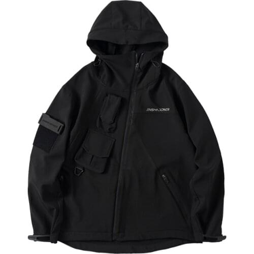 Jackets for Men Soft Shell Diagonal Zipper Jacket Hand Velcro Pad Techwear Streetwear Ninjawear Darkwear Jackets for Men