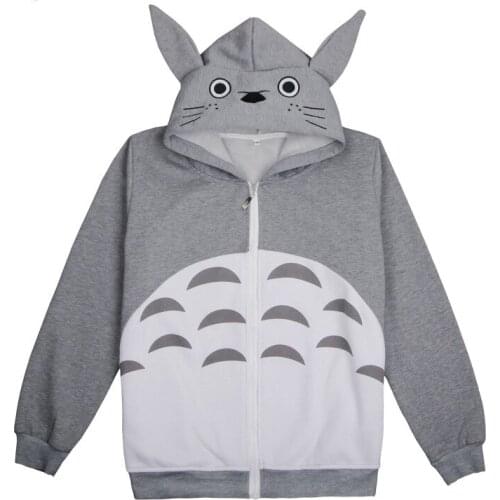 Cartoon Kawaii Totoro Anime Cosplay Costume Hoodies Sweatshirt With Ears Harajuku Casual Loose Winter Women Zipper Hooded Coat