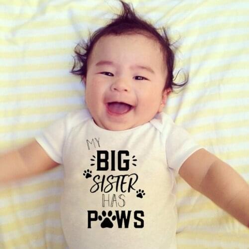 Cute My Big Sister Has Paws Baby Bodysuit Summer Newborn Short Sleeve Cotton Baby Boy Girl Jumpsuit Clothing Outfits 0-18M