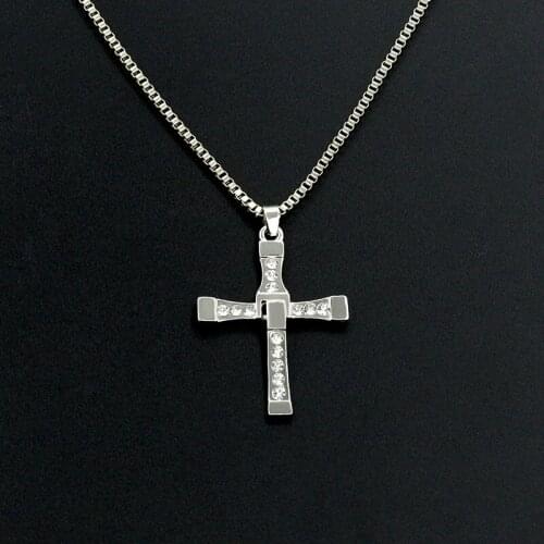 RONGQING 12Pcs/lot Fashion Crystal Cross Pendant Necklace for Men Collares Jesus Cross Pendant Chain Necklace Men Jewelry