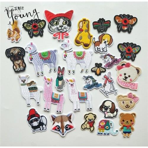 Cartoon Mixture Hot melt adhesive Patches Animals embroidered Applique Sheep Bear Dog Iron On Clothes badge Patches DIY Sticker