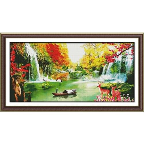 Mountains and rivers Autumn nature 11 14CT Cross Stitch Set DIY DMC wholesale Cross-stitch Kit Embroidery Needlework Home Decor