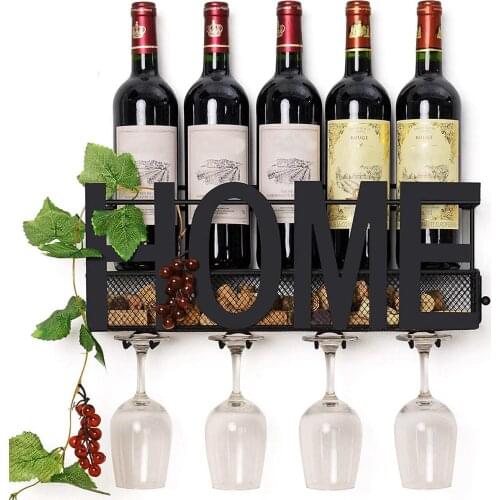 2 IN 1 Wall Mounted Wine Rack Home Bar Decor Wine Glass Hanging Holder Goblet Stemware Storage Organizer Rack With Cork Tray